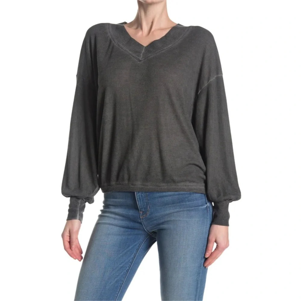 MUSTARD SEED Waffle Knit Top In Charcoal